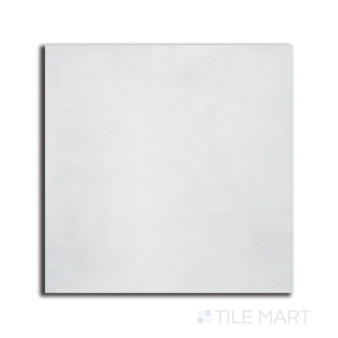 Overhead shot of Village Silver Mist 5X5 glossy ceramic tile, featuring a cool gray hue with a high-shine finish that adds brightness to any space.