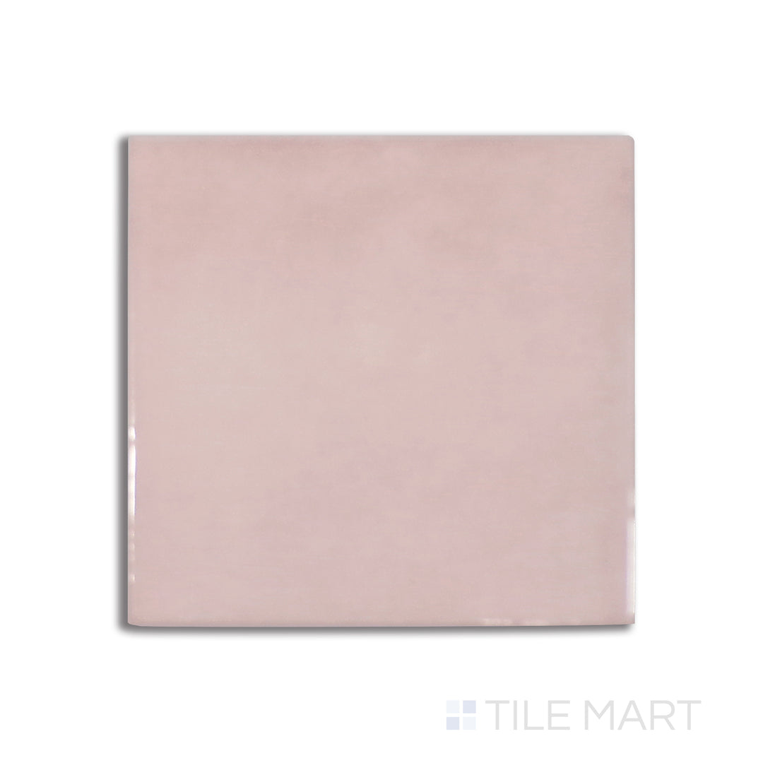 Aerial perspective of Village Rose Gold 5X5 glossy ceramic tile, a delicate pink-gold ceramic tile with a shimmering finish for a luxurious feel.