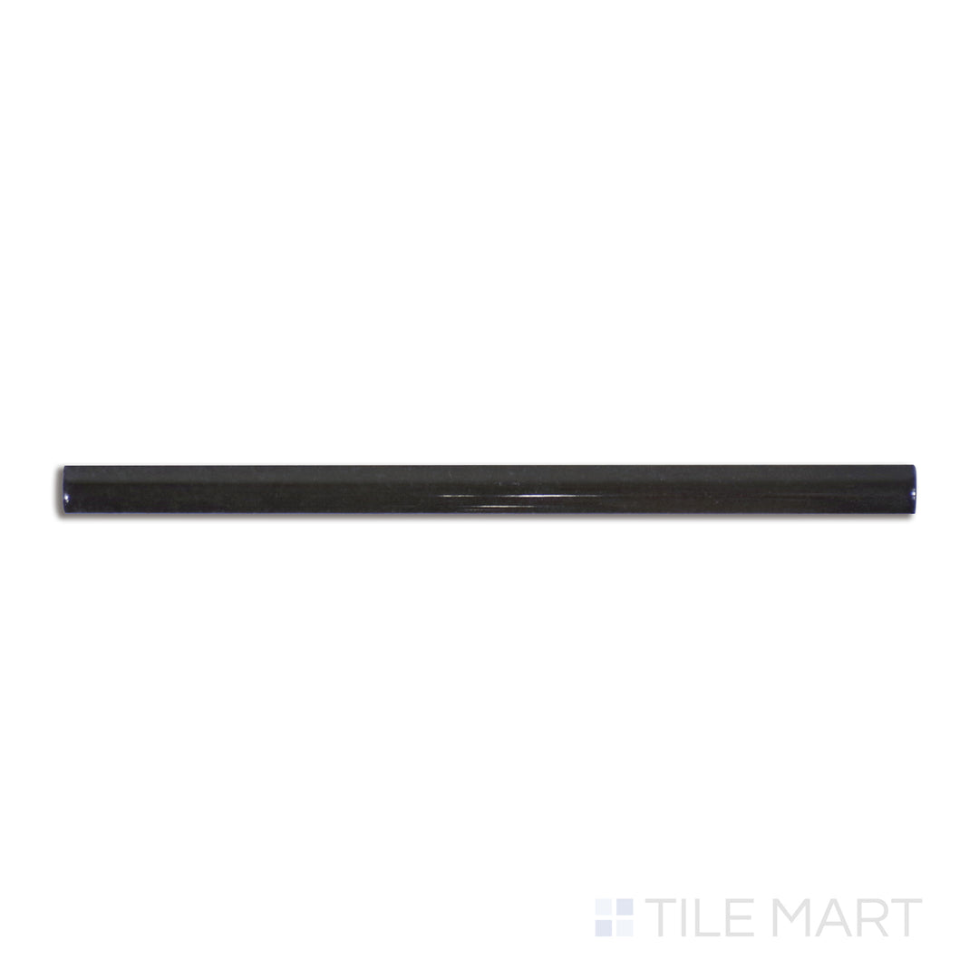 Overhead shot of Village Black 0.5X8 glossy ceramic jolly, a jet-black ceramic accent with a glossy texture, perfect for refined finishing touches.