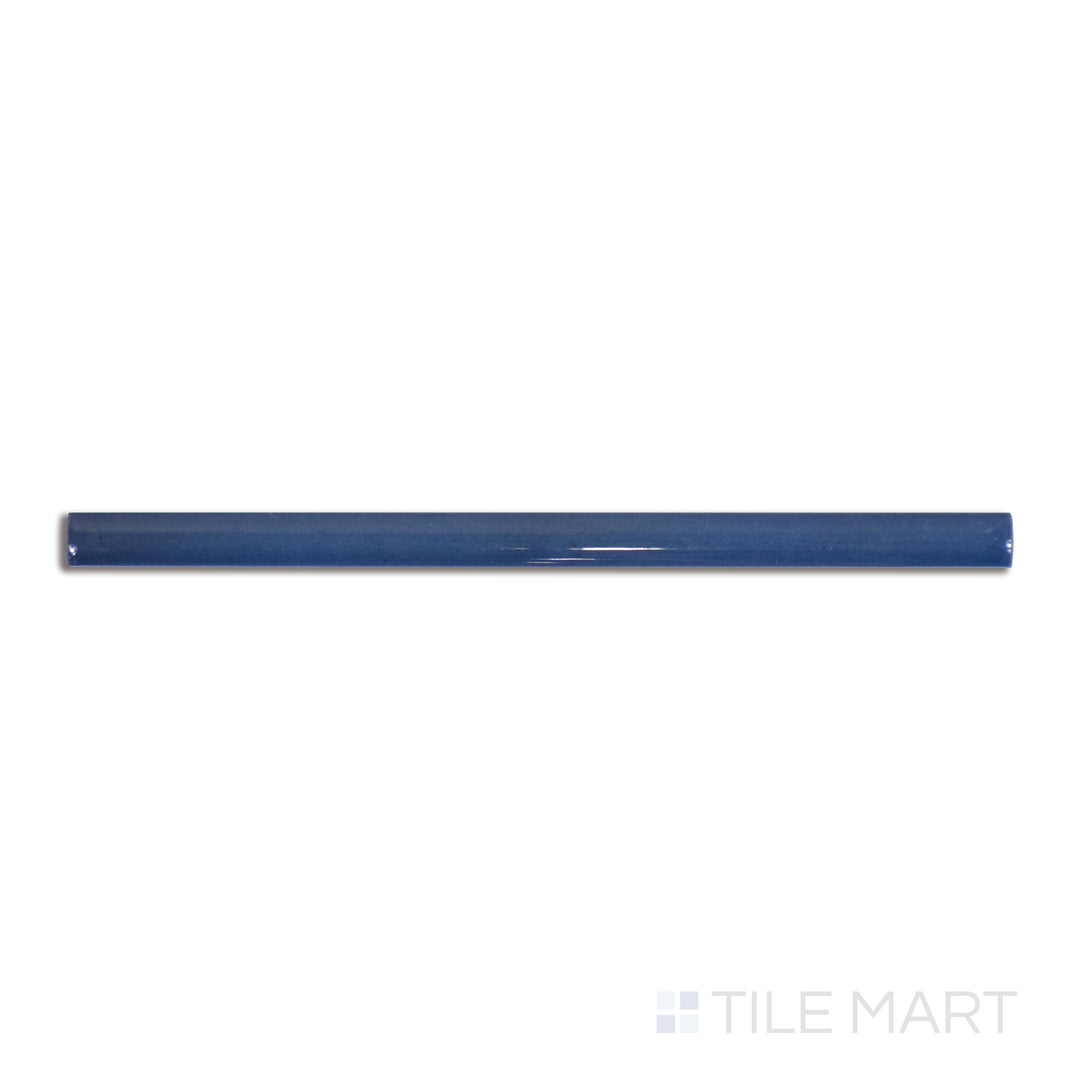 Aerial perspective of Village Royal Blue 0.5X8 glossy ceramic jolly, a deep blue ceramic border tile with a glossy finish for a striking contrast.