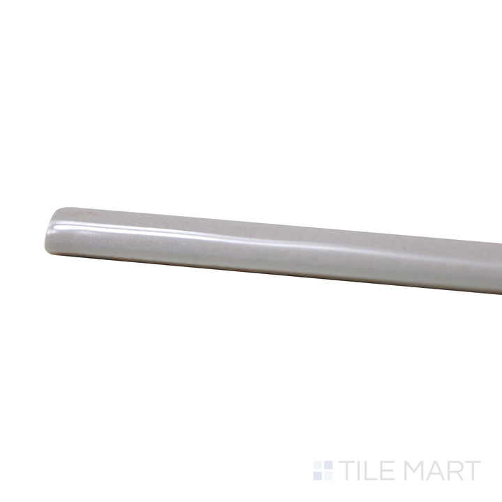 Close-up corner shot of Village Silver Mist 0.5X8 Glossy Ceramic Jolly, featuring its soft silver-gray shade with a glass-like finish.