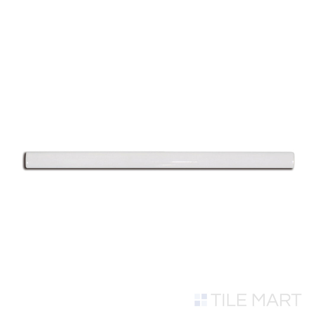 Aerial perspective of Village White 0.5X8 glossy ceramic jolly, a clean white border tile with a bright, polished finish for a seamless edge.