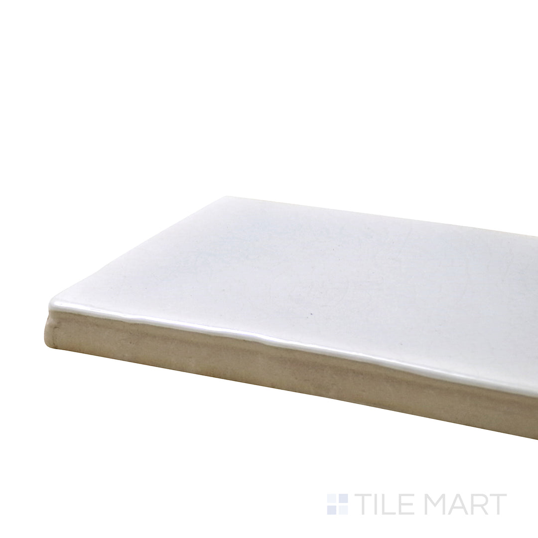 Close-up corner shot of Vitral Lavanda 3X12 Glossy Ceramic Tile, featuring soft lavender hues with a glossy, smooth texture.