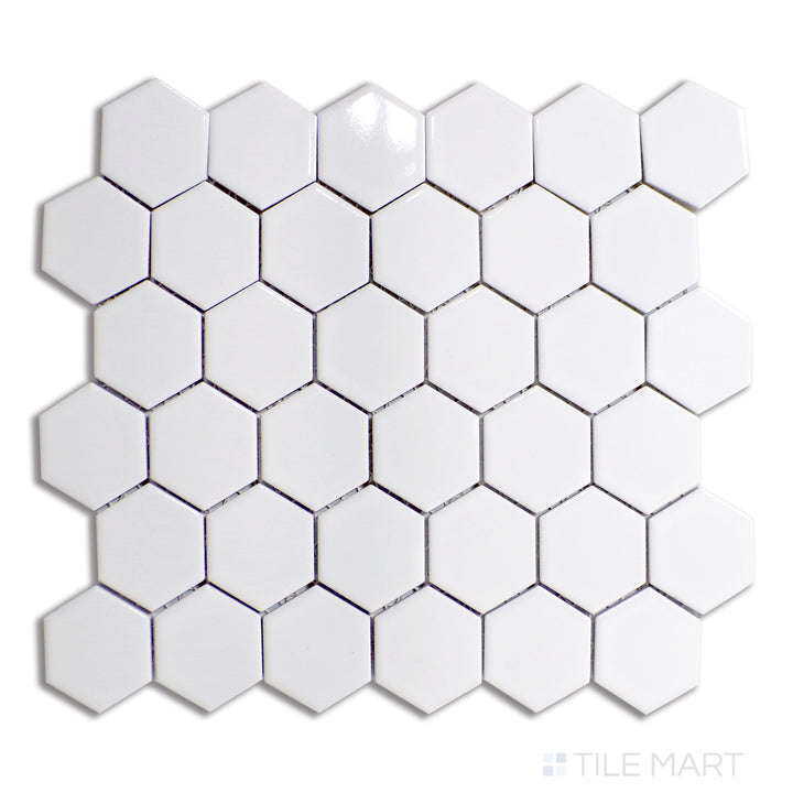 Retro 2X2 Hexagon Porcelain Mosaic 12X12 White Glossy