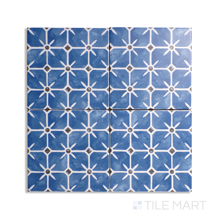 Aerial perspective of Caliope Marine 6X6 matte porcelain tile, offering a rich marine blue shade with a smooth matte surface for a bold and calming aesthetic.