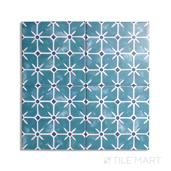 Top-down view of Caliope Turquoise 6X6 matte porcelain tile, featuring a vibrant turquoise color with a soft matte finish that adds depth and character to any space.