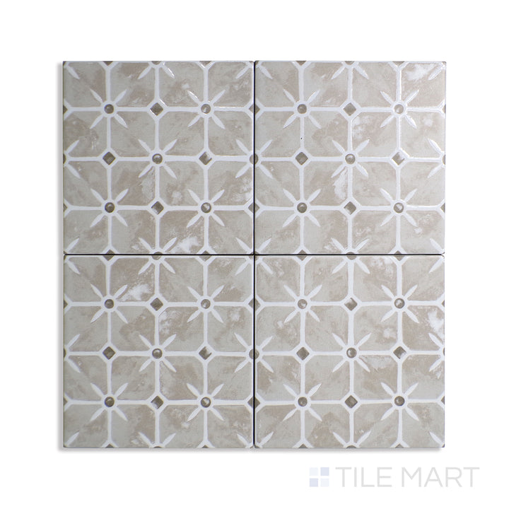 Overhead shot of Caliope Sand 6X6 matte porcelain tile, a warm sandy beige tile with a refined matte texture, ideal for creating a cozy, neutral backdrop.