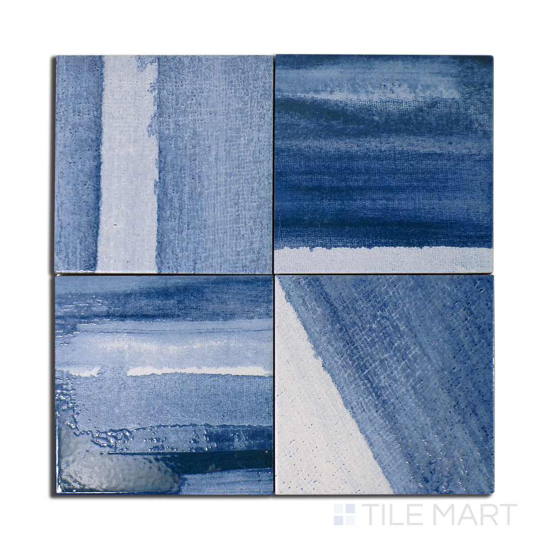 Flat-lay image of Maritima Marine 6X6 matte porcelain tile, a deep ocean-inspired blue with a velvety matte surface for a luxurious and tranquil ambiance.