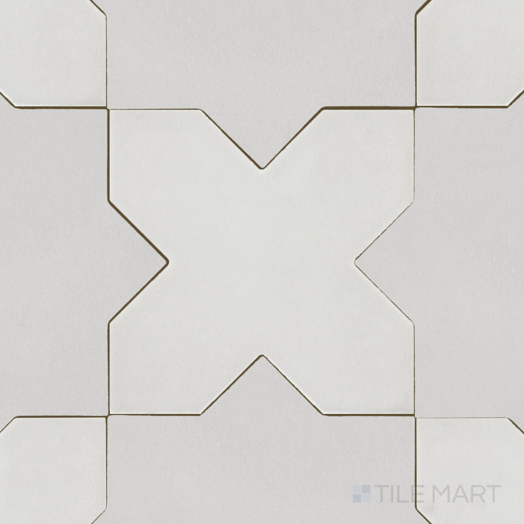Top-down view of Kasbah Cross Smoke 5X5 matte porcelain tile, featuring a soft smoky gray hue with a subtle matte finish for a refined, modern appeal.