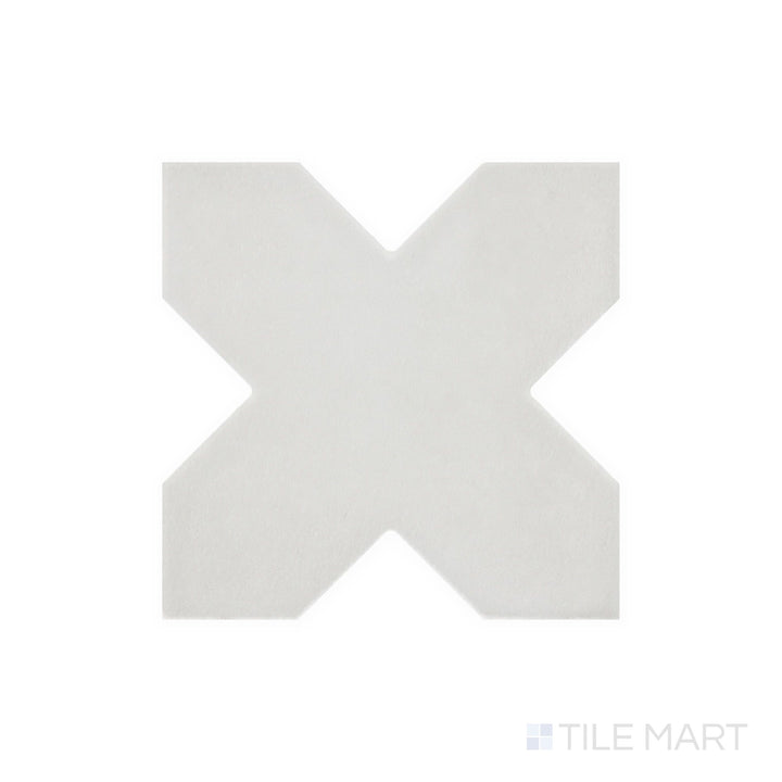 Slanted perspective of Kasbah Cross Smoke 5x5 matte porcelain tile, emphasizing its muted gray tones, subtle texture, and smooth matte finish.  