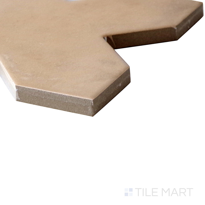 Angled shot of Kasbah Cross Fawn 5x5 matte porcelain tile, featuring warm fawn hues, soft matte texture, and structured square format.  