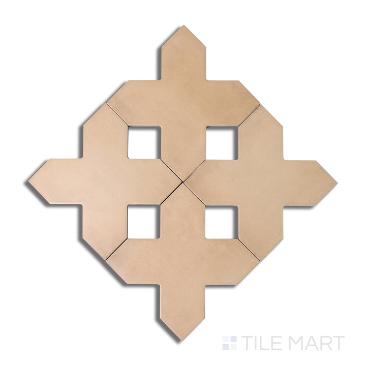 Flat-lay image of Kasbah Cross Fawn 5X5 matte porcelain tile, a warm earthy tone with a muted matte texture, perfect for creating a cozy ambiance.