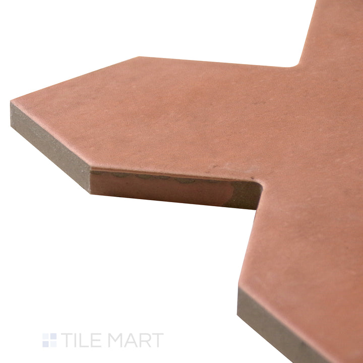 Close-up corner shot of Kasbah Cross Terracotta 5X5 Matte Porcelain Tile, featuring its rich terracotta tones and intricate cross pattern for a rustic look.