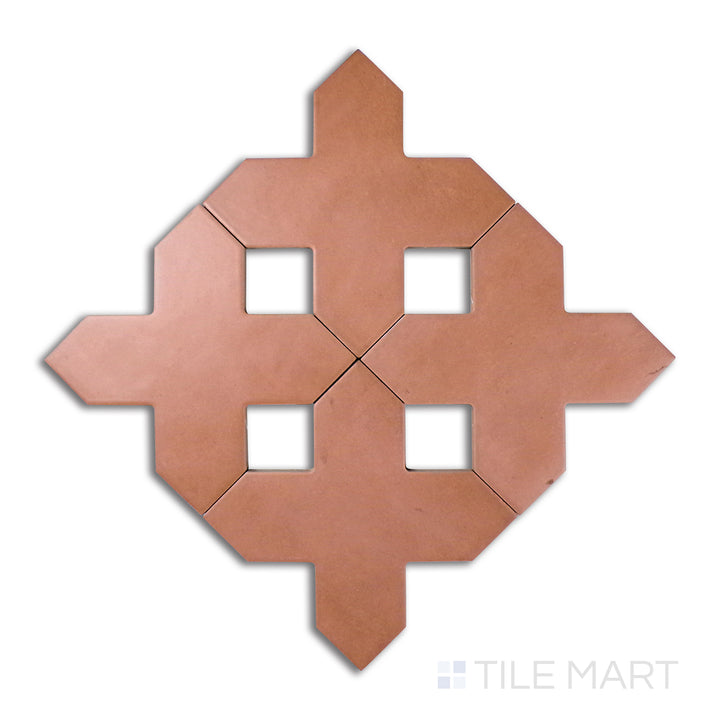 Aerial perspective of Kasbah Cross Terracotta 5X5 matte porcelain tile, featuring rich terracotta tones with a soft matte finish for a rustic yet sophisticated look.