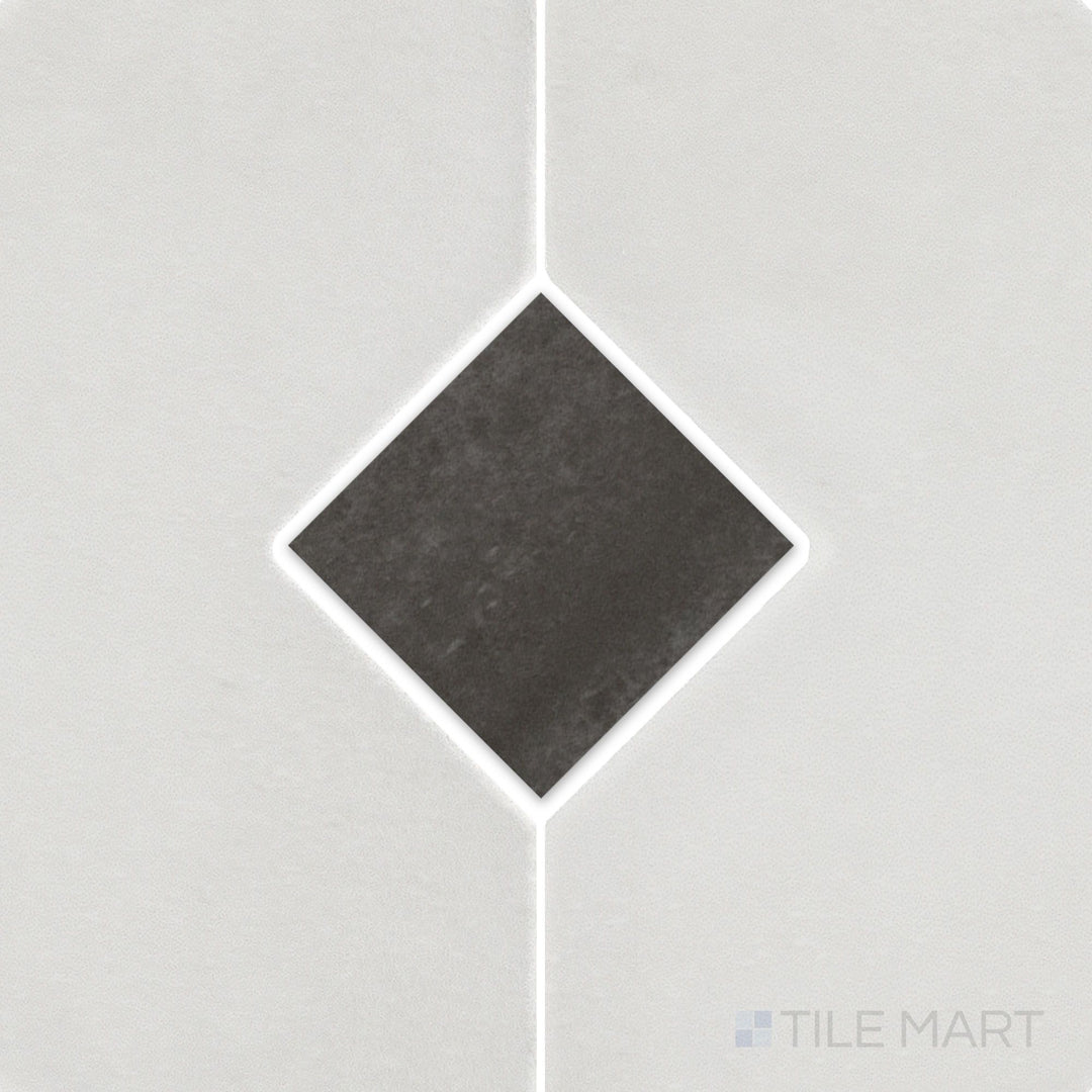 Flat-lay image of Kasbah Taco Black Hat 1X1 matte porcelain tile, a bold black tile with a smooth matte finish, offering a modern and dramatic contrast.
