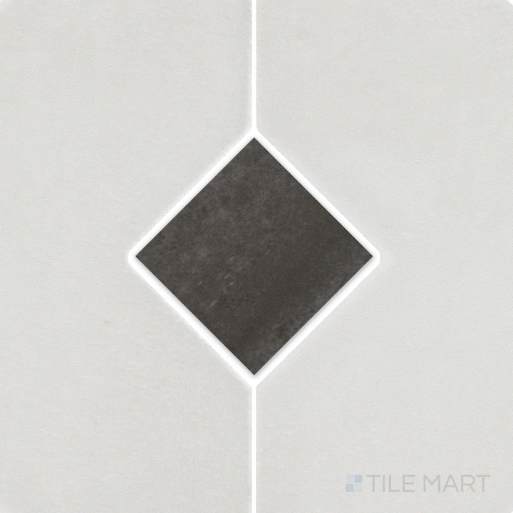 Flat-lay image of Kasbah Taco Black Hat 1X1 matte porcelain tile, a bold black tile with a smooth matte finish, offering a modern and dramatic contrast.
