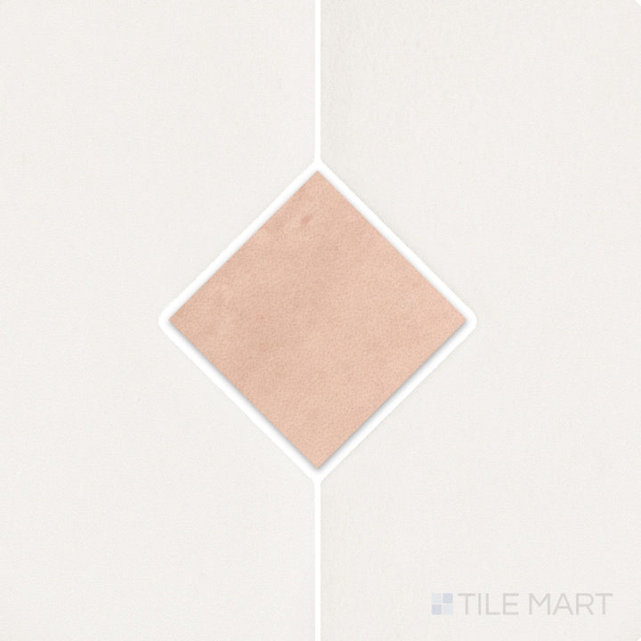 Top-down view of Kasbah Taco Orchard Pink 1X1 matte porcelain tile, a delicate blush pink shade with a matte finish, ideal for creating a soft, elegant aesthetic.
