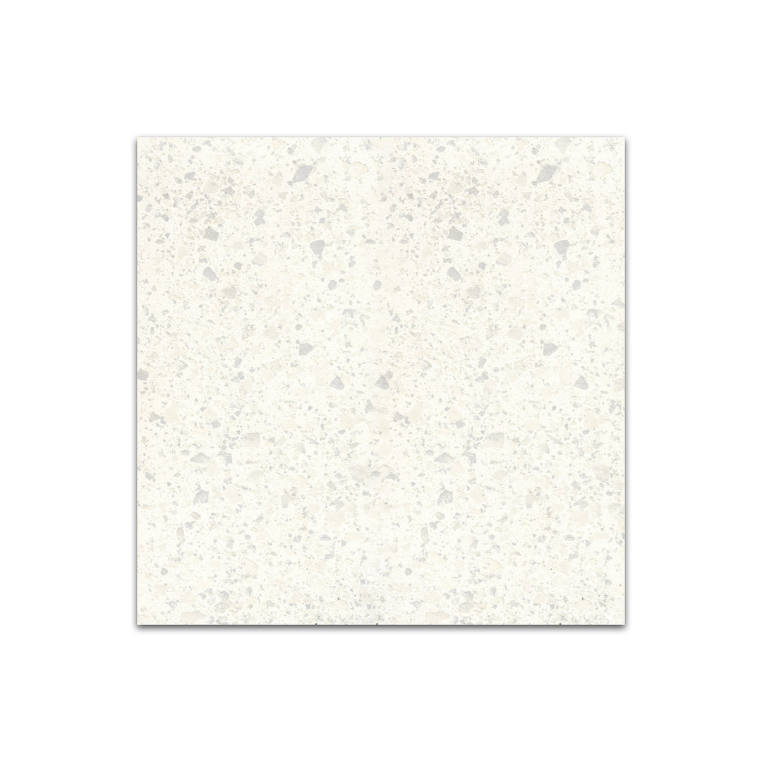 Angled shot of Venice Villa Zinc 24x24 matte porcelain tile, featuring industrial gray tones, a smooth matte finish, and a contemporary square format.  