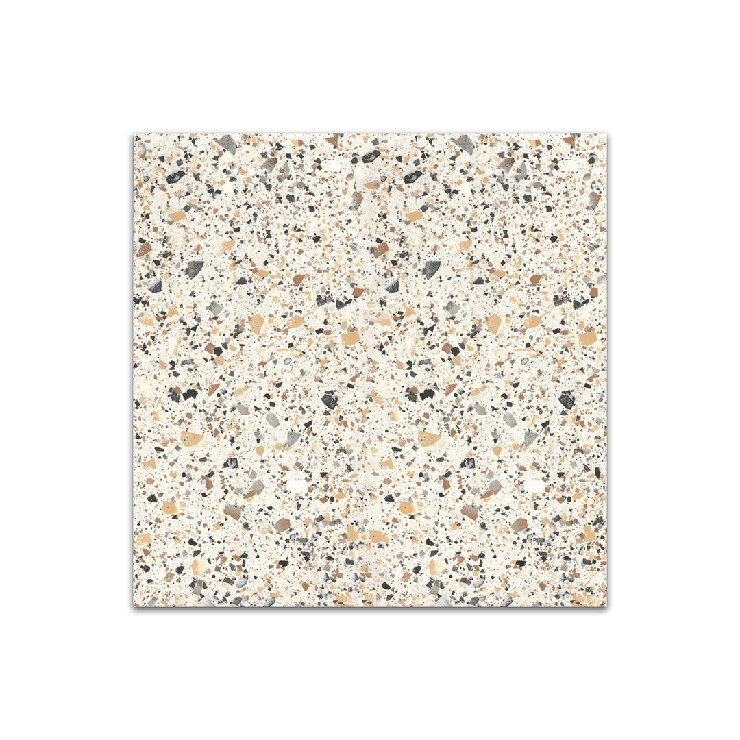 Angled shot of Venice Villa Ivory 24x24 matte porcelain tile, featuring warm ivory shades, a refined matte texture, and structured square format.  