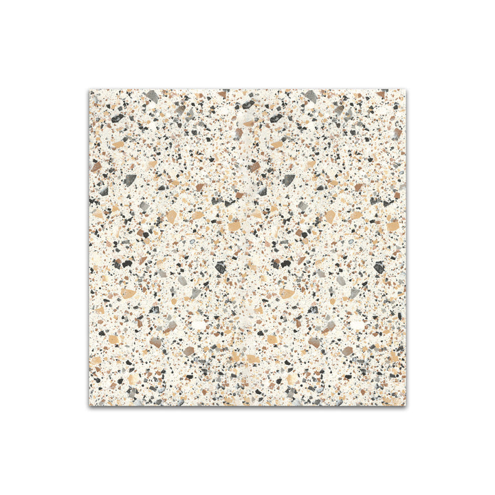 Angled shot of Venice Villa Ivory 24x24 matte porcelain tile, featuring warm ivory shades, a refined matte texture, and structured square format.  