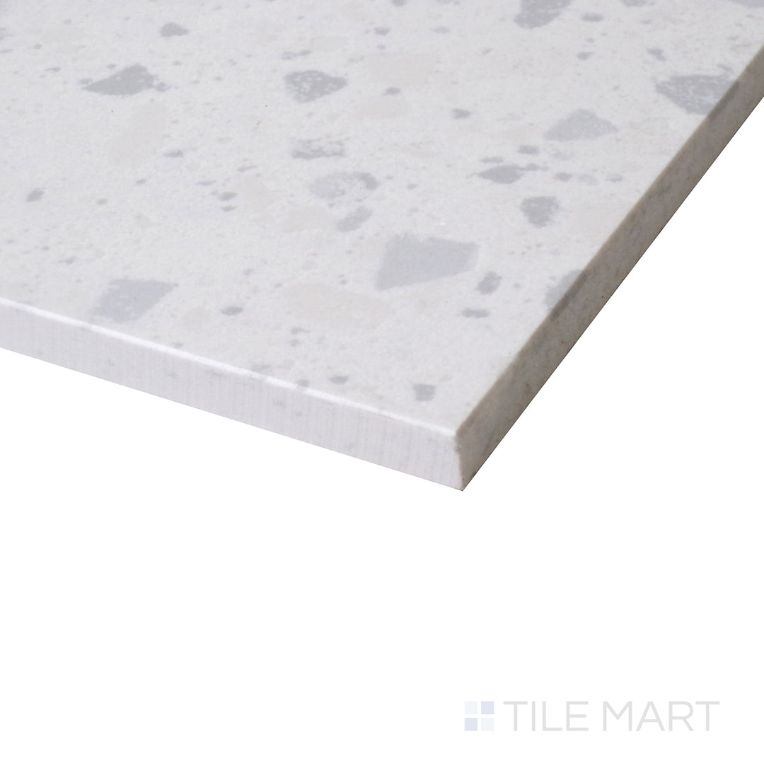 Side perspective of Venice Villa Zinc 24X24 Polished Porcelain Tile, capturing its deep gray metallic tones with a high-gloss polished finish.