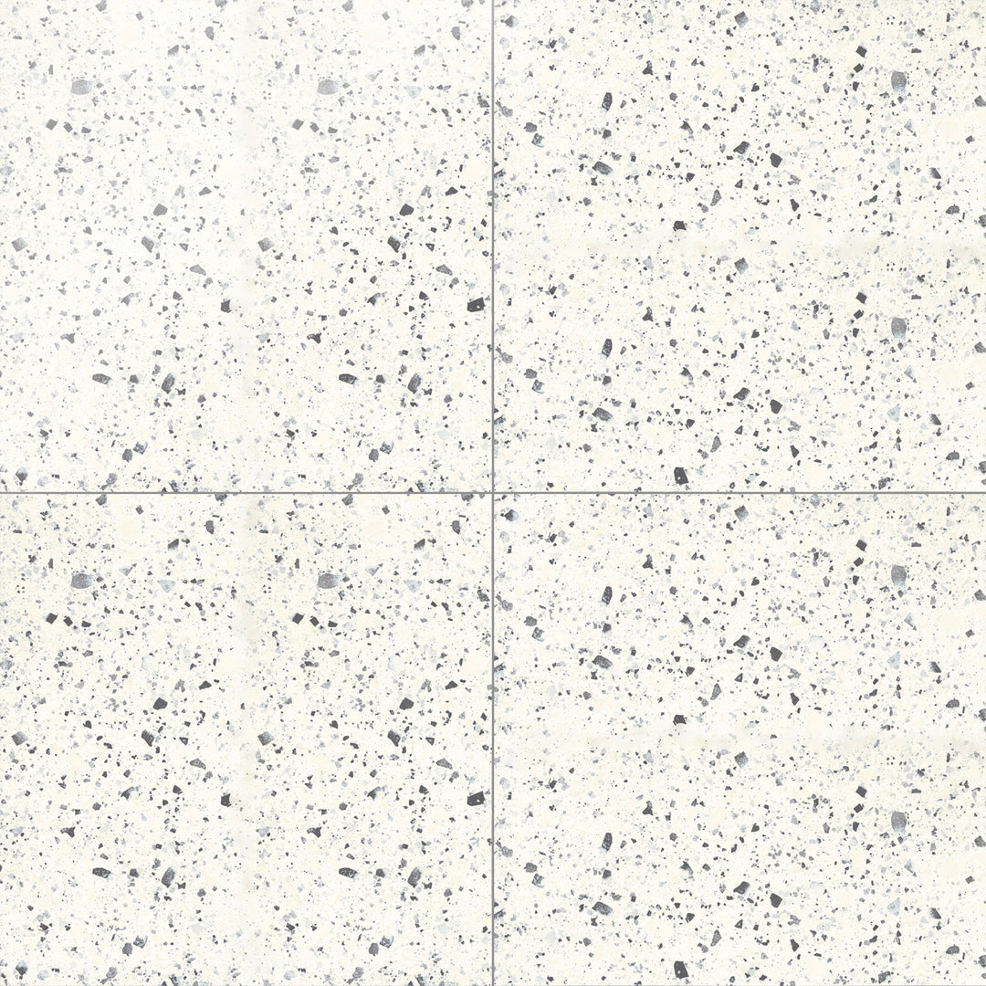 Overhead perspective of Venice Villa White 24X24 polished porcelain tile, a crisp white tile with a glossy, reflective surface that enhances brightness and elegance in any space.