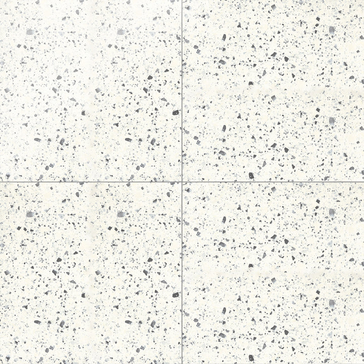 Overhead perspective of Venice Villa White 24X24 polished porcelain tile, a crisp white tile with a glossy, reflective surface that enhances brightness and elegance in any space.