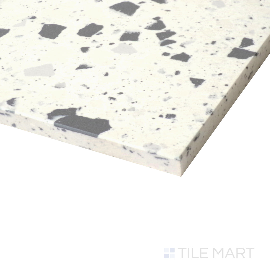 Angled close-up of Venice Villa White 24X24 Polished Porcelain Tile, showcasing its bright white surface with a smooth, high-shine polish.