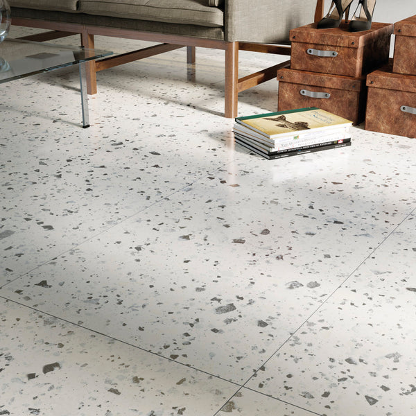 A luminous and polished environment created with Venice Villa White 24X24 Polished Porcelain, adding depth and elegance with its high-gloss sheen.
