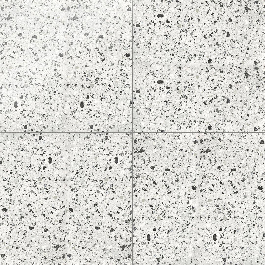 Aerial perspective of Venice Villa Silver 24X24 polished porcelain tile, a radiant silver-gray tile with a polished surface, reflecting light beautifully for a refined, modern look.