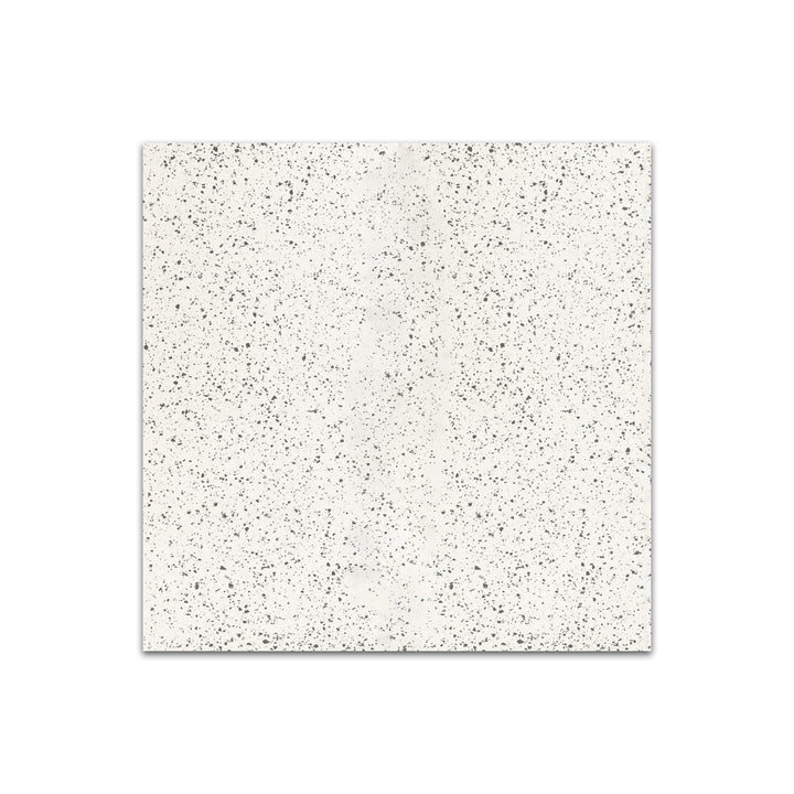 Diagonal view of Rialto White 24x24 matte porcelain tile, showcasing its crisp white hue, elegant matte texture, and modern square layout.  