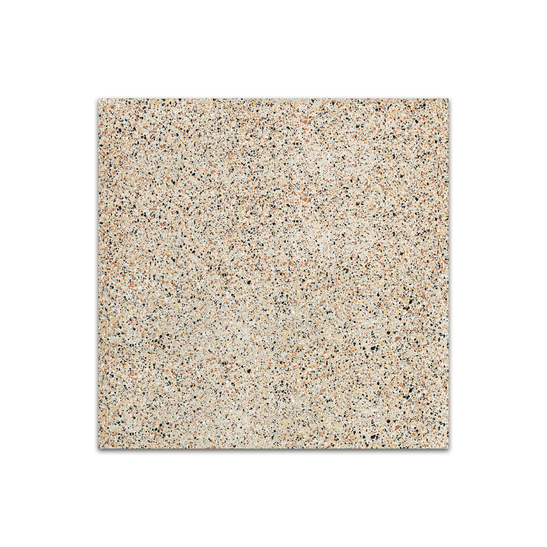 Angled shot of Rialto Ivory 24x24 matte porcelain tile, featuring warm ivory shades, a sleek matte surface, and a classic square format.  