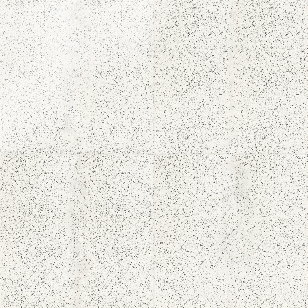 Flat-lay of Rialto White 24X24 polished porcelain tile, a bright, glossy tile reflecting light beautifully, ideal for creating a luxurious, spacious feel.