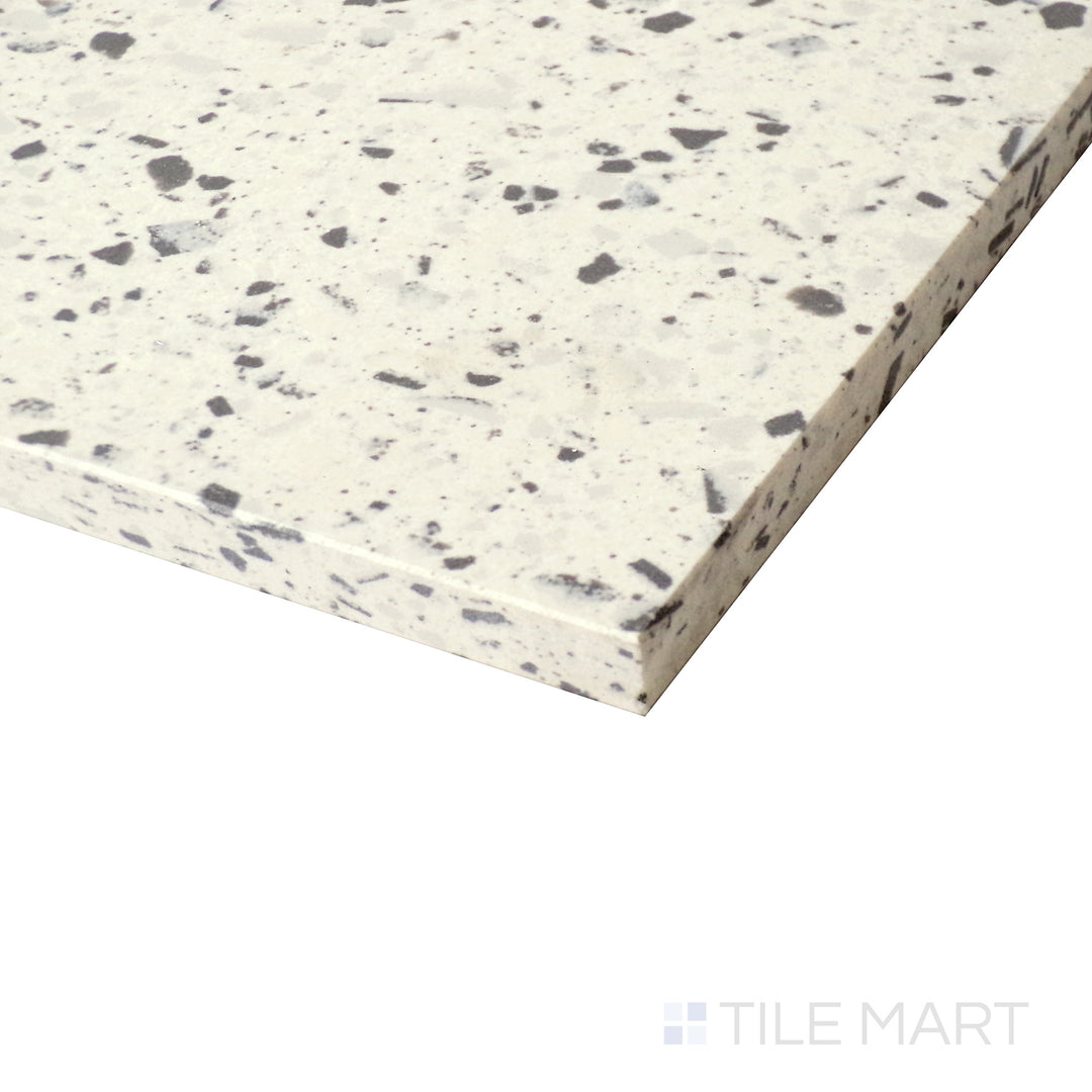 Angled close-up of Rialto White 24X24 Polished Porcelain Tile, showcasing its clean white color with a smooth, polished texture.