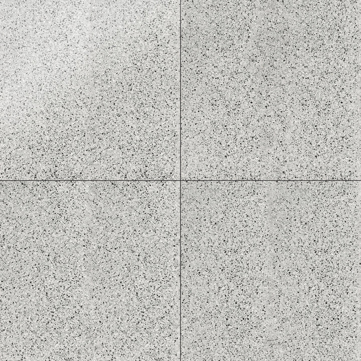 Top-down view of Rialto Silver 24X24 polished porcelain tile, a shimmering silver-gray tile with a polished finish, enhancing the brightness of any space.
