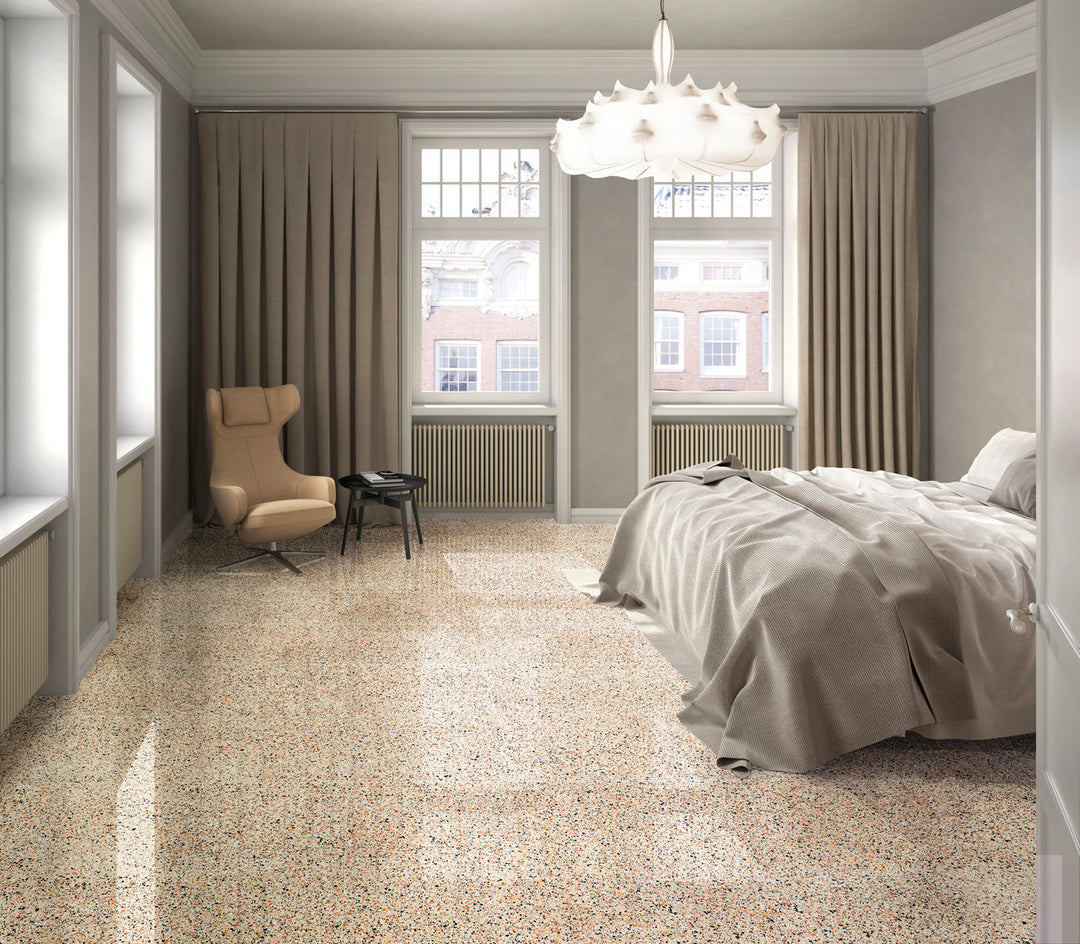 A refined and sophisticated environment highlighted by Rialto Ivory 24X24 Polished Porcelain, delivering warmth and luxury through its polished finish.