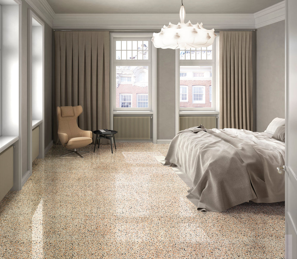 A refined and sophisticated environment highlighted by Rialto Ivory 24X24 Polished Porcelain, delivering warmth and luxury through its polished finish.