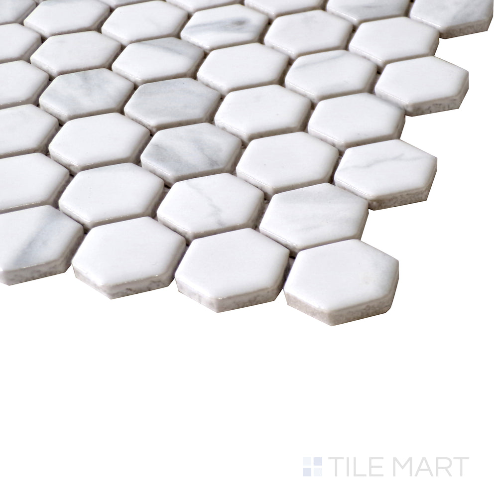 Angled shot of Porcelain Glazed Mosaics Carrara White 1