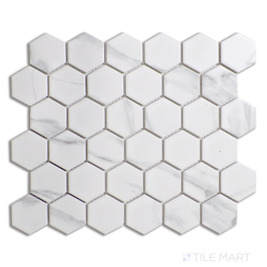 Porcelain Glazed Matte Mosaic - Marble Look 2X2 Porcelain Carrara White