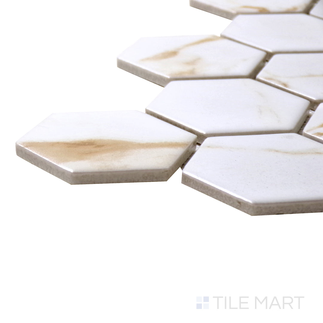 Porcelain Glazed Mosaics 2X2 Hexagon Calacatta Gold Matte