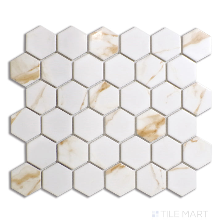 Porcelain Glazed Mosaics 2X2 Hexagon Calacatta Gold Matte