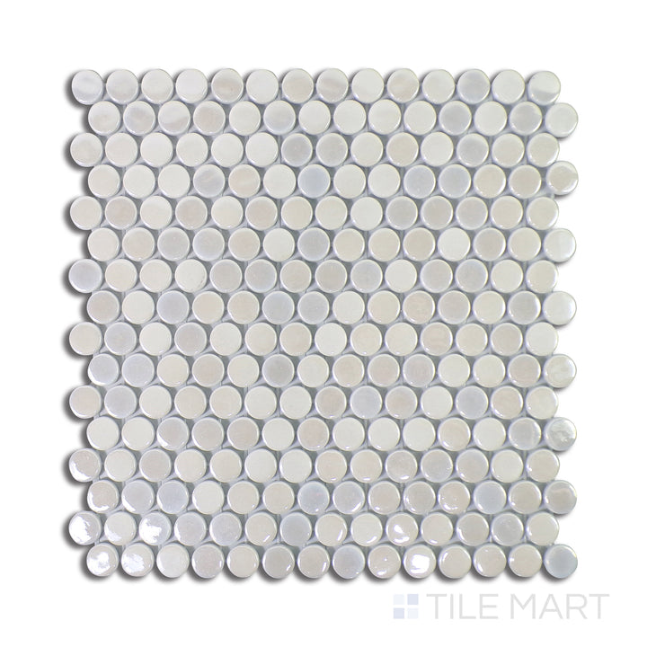 Top-down shot of Onix Glass White 3/4" Square Glossy Mosaic, a bright white glass tile with a glossy surface, perfect for achieving a clean and airy look.
