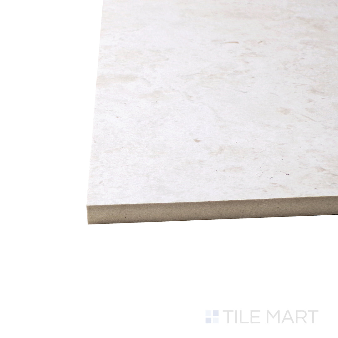 Corner-focused shot of Astrum White 48X48 Matte Porcelain Tile, highlighting its expansive white stone look with a refined matte finish.
