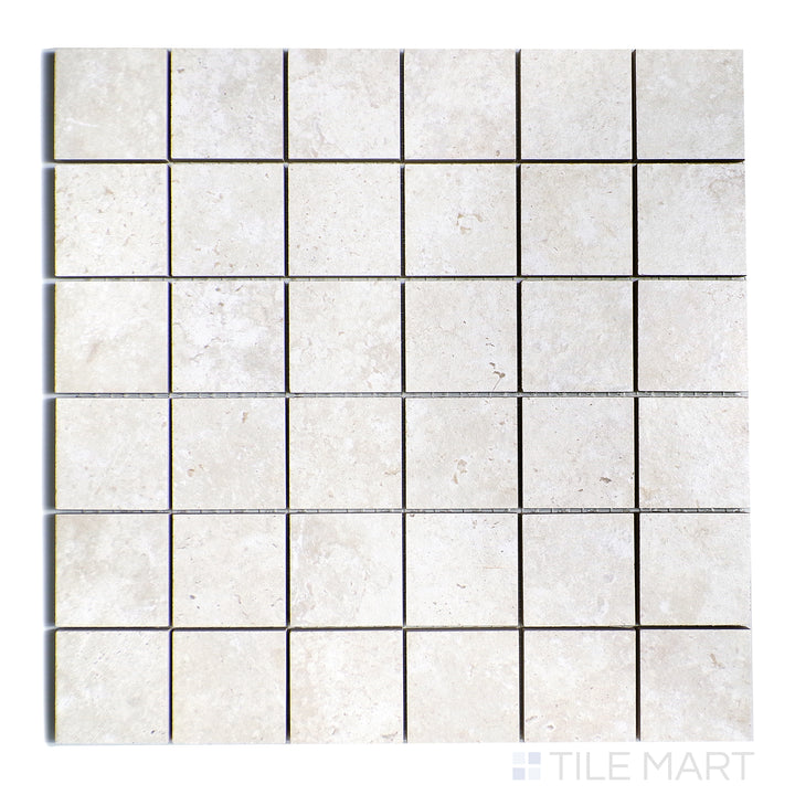 Overhead shot of Astrum White 2" Square Matte Porcelain Mosaic, a finely crafted white mosaic tile with a smooth matte surface for a contemporary touch.