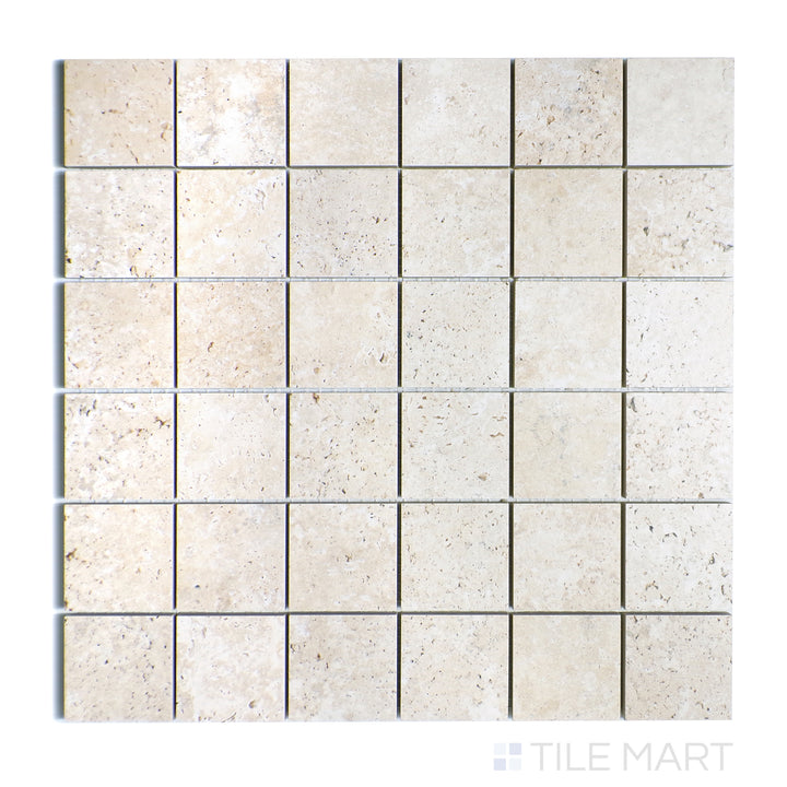 Bird’s-eye view of Astrum Ivory 2" Square Matte Porcelain Mosaic, a neutral-toned mosaic with a matte porcelain finish, perfect for subtle elegance.