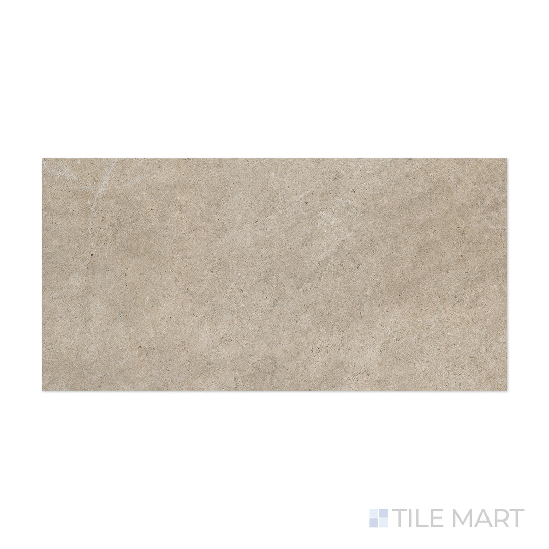 From a close-up angle, the Epika Almond 24x48 matte porcelain tile showcases its subtle warm tones and soft, velvety matte texture, ideal for a neutral interior.