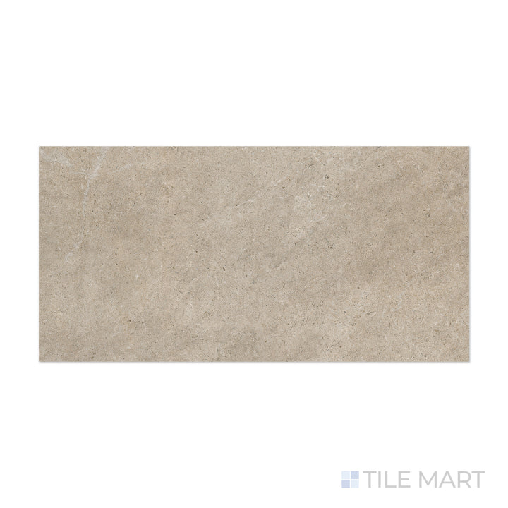 From a close-up angle, the Epika Almond 24x48 matte porcelain tile showcases its subtle warm tones and soft, velvety matte texture, ideal for a neutral interior.
