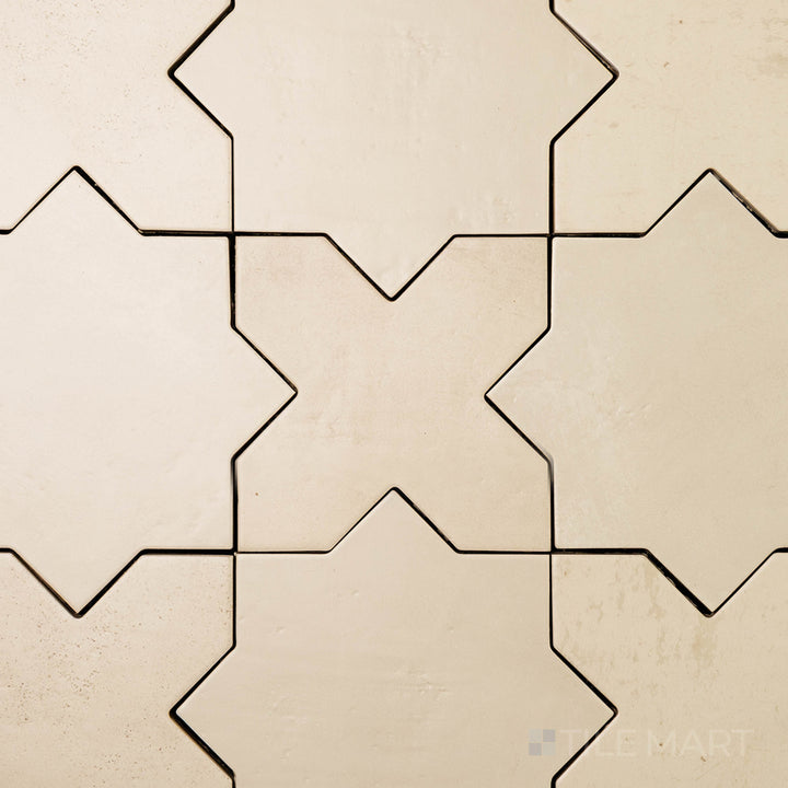 Overhead image of Amalfi Cross Bone 7X7 Matte Porcelain, a neutral-toned tile with a soft beige hue and a cross-patterned matte finish.