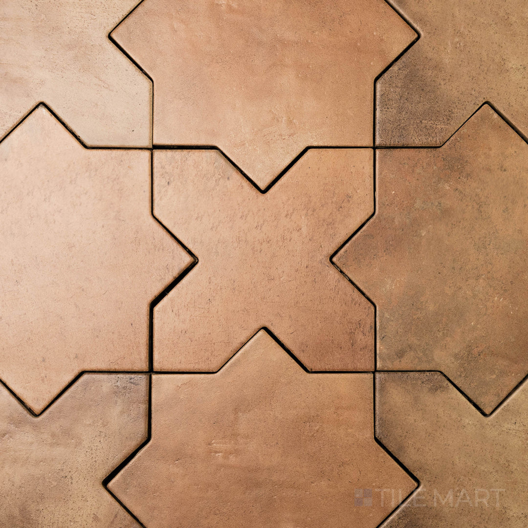 Bird’s-eye view of Amalfi Cross Terracota 7X7 Matte Porcelain, a warm-toned tile with a cross pattern and an earthy terracotta matte finish.