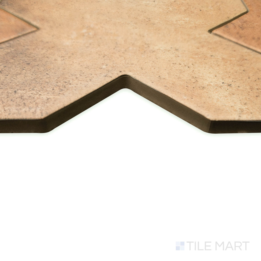 Corner close-up of Amalfi Cross Terracotta 7x7 matte porcelain tile, featuring a warm terracotta shade with clean-cut edges and a soft matte surface.